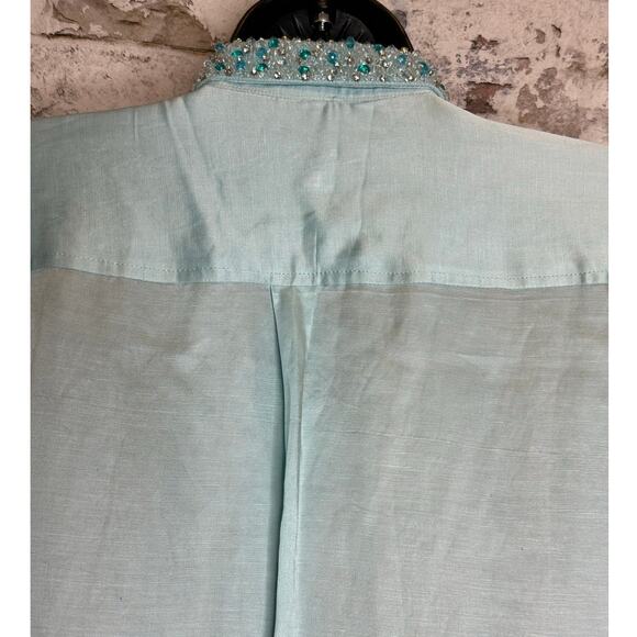 Bella Tu embellished 54" Kara caftan linen blend shirtdress size M $415 NWT - Picture 16 of 16